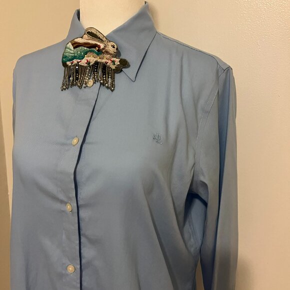NWOT Ralph Lauren Non Iron Blue 100% Cotton Shirt/Blouse US M - Picture 4 of 11